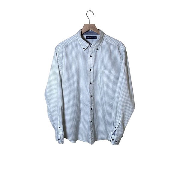Nautica Green/Grey &White Design Button Down, L - Picture 1 of 9
